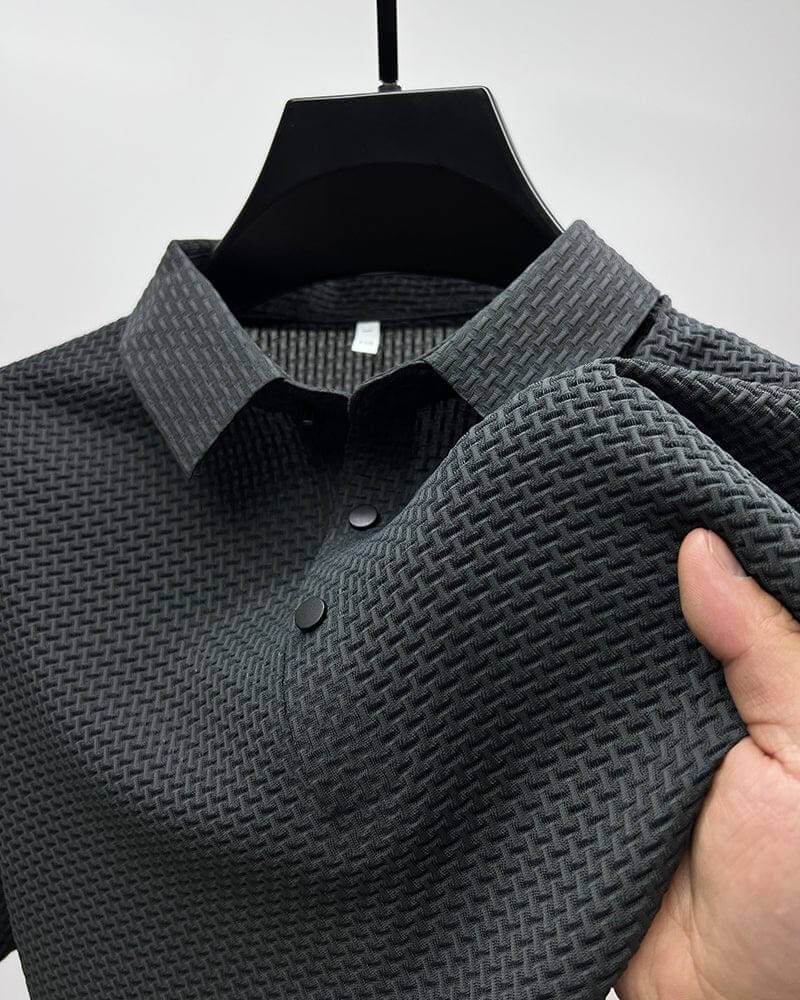 Stylish man wearing a lightweight Matteo polo shirt, perfect for casual everyday wear & comfort.