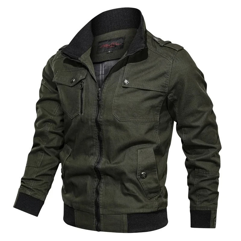 Classic men's collared summer jacket, lightweight motorcycle style. Versatile outerwear for spring & summer fashion.