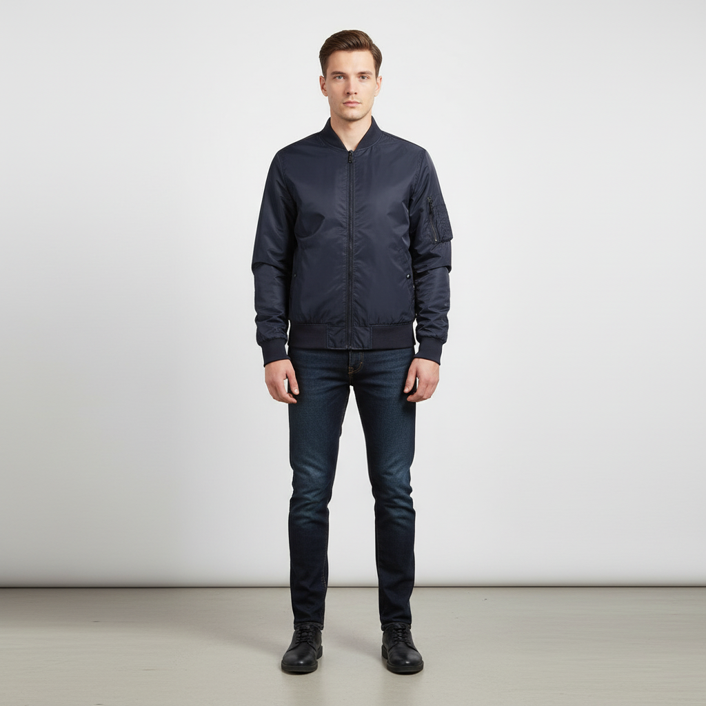Lightweight men's pilot jacket, Lothar, with ribbed cuffs and hem, a classic bomber detail.