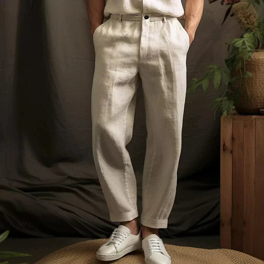 Men's lightweight summer trousers in a relaxed, straight-leg fit, perfect for warm weather casual or semi-formal style.