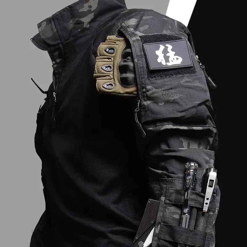 Tactical outdoor gear for men, breathable functional clothing, idea for active wear.