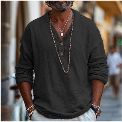Casual men's linen shirt, 'Luca' design, short sleeves, ideal for warm weather, offering a relaxed fit.