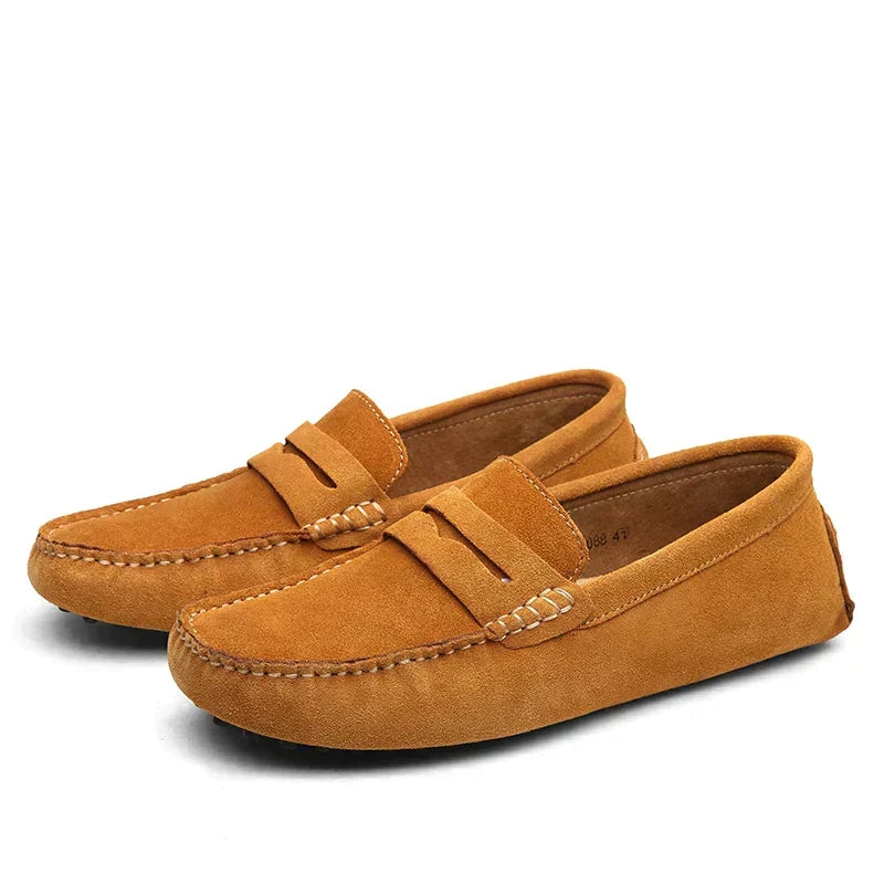 Premium men's Italian suede slip-on loafers, featuring timeless design and exceptional comfort for daily wear.