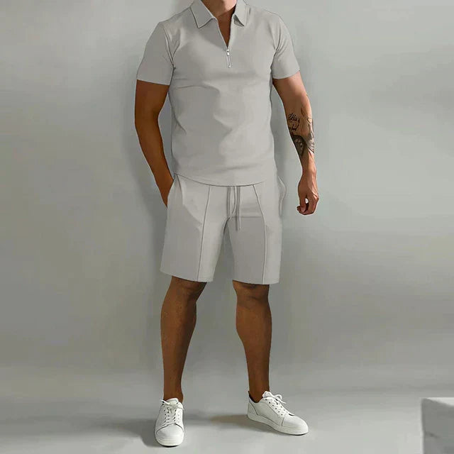 Versatile men's casual summer set. Includes a breathable polo and comfy shorts, perfect for daily wear.