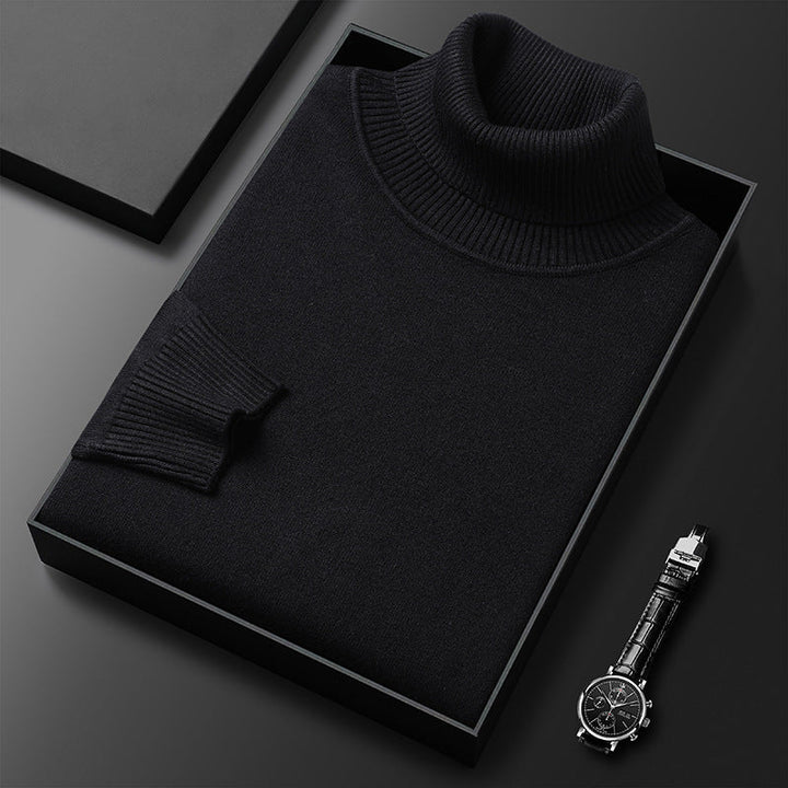 Stylish men's turtleneck in a soft cashmere blend, a versatile long sleeve sweater for any look.