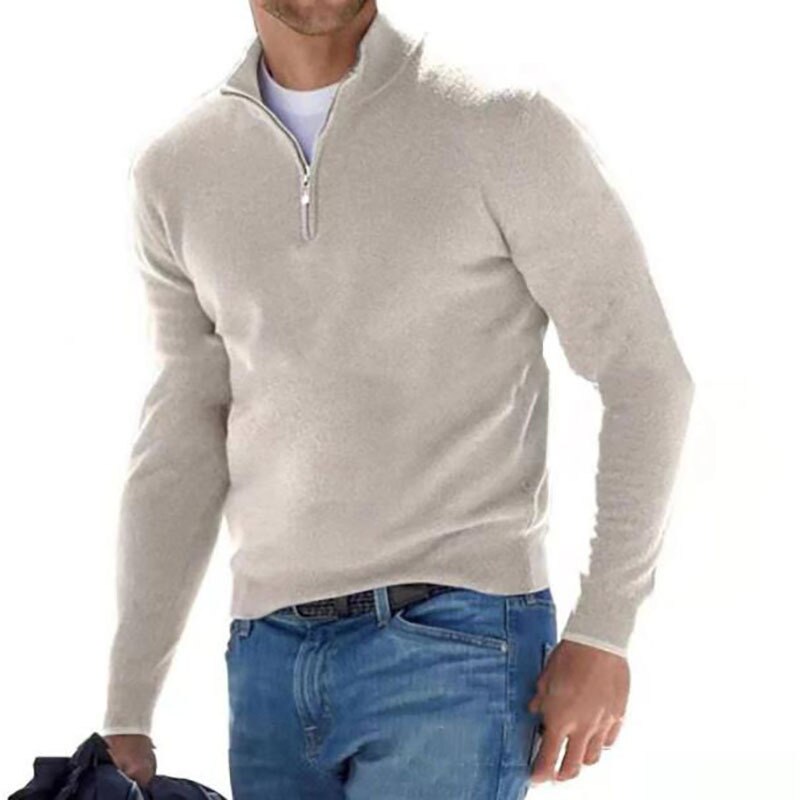 Men's luxury full-zip sweater in a timeless style. High-quality knit for versatile casual or formal wear.