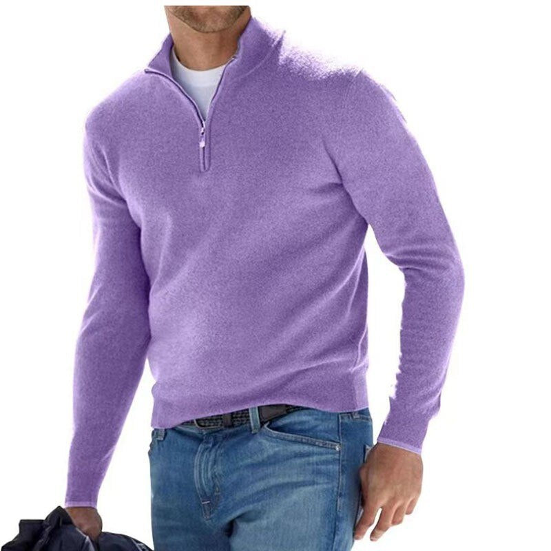 Classic men's luxury full-zip sweater. Modern long sleeve knit for adaptable men's fashion, from casual to formal.