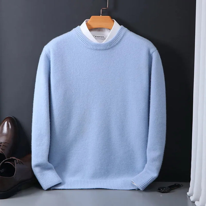 Refined men's luxury pullover sweater, offering a timeless classic style for sophisticated fall fashion.