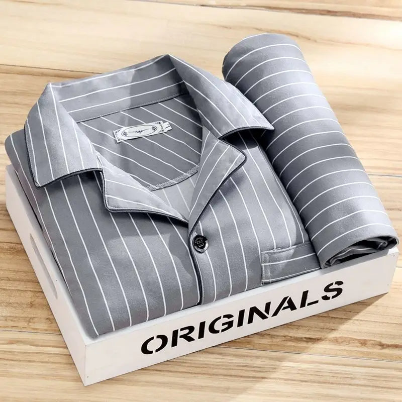 Stylish men's luxury button-up pajama set, a perfect gift for him. Soft, breathable loungewear for comfort.