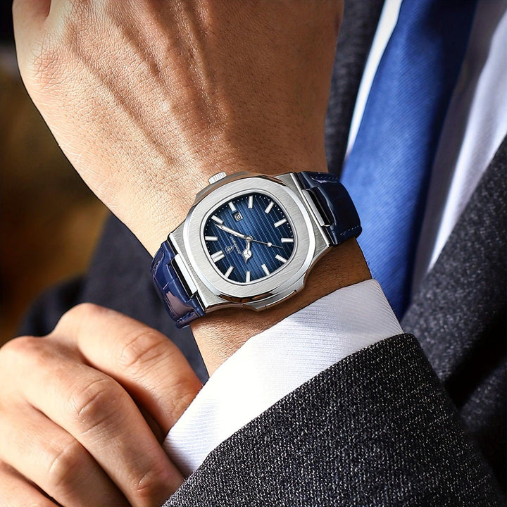 Close-up of men's stainless steel sport watch dial, showcasing elegant design and durable build.