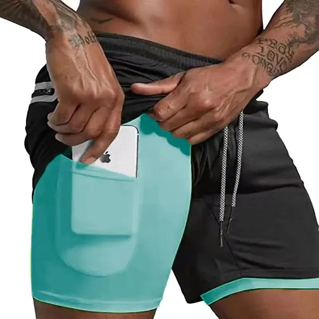 Men's Milan 2-in-1 running shorts, black, quick dry, for athletic workout