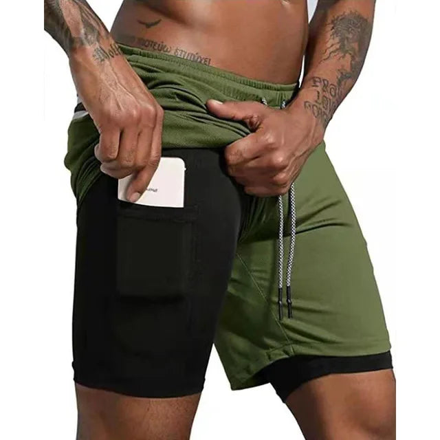 Dual layer men's running shorts for summer fitness, sportswear performance