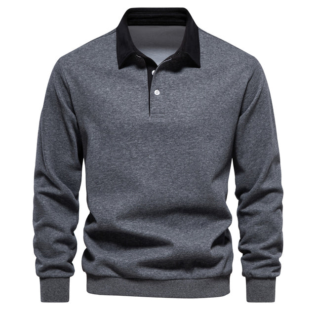 Comfortable men's polo pullover sweater. Ideal for casual wear, offering a refined, modern look.