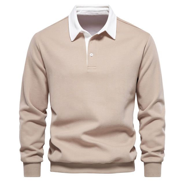Refined casual men's long sleeve polo pullover. A stylish new arrival for modern men's fashion.