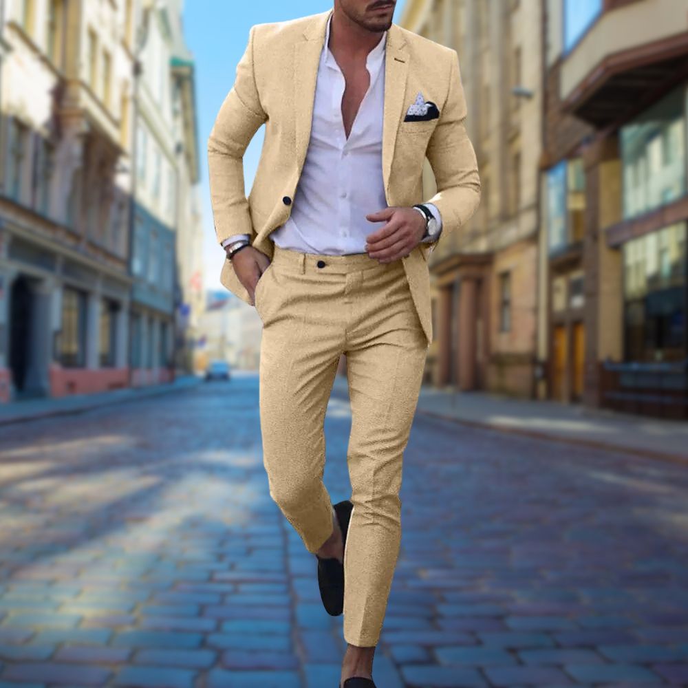 Sharp-looking men's slim fit suit, offering a professional and modern look. Great for formal events & business attire.
