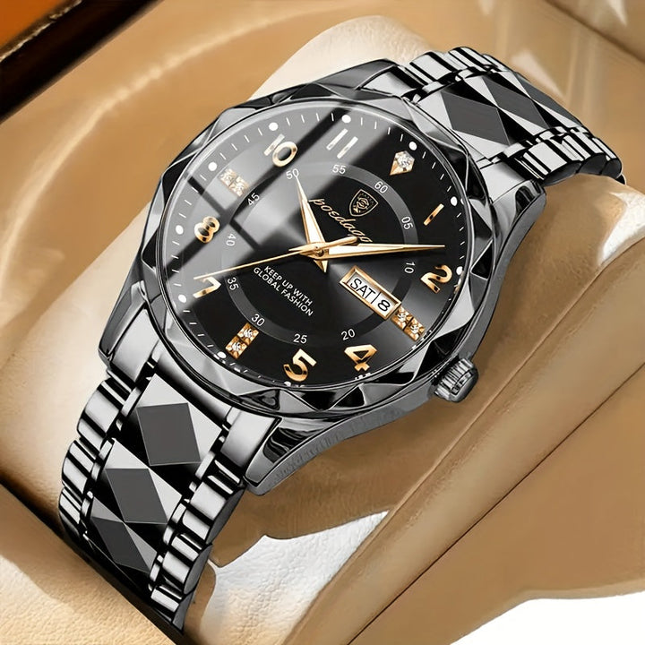 Men's multifunctional waterproof sports watch with dual display, chronograph, & alarm.