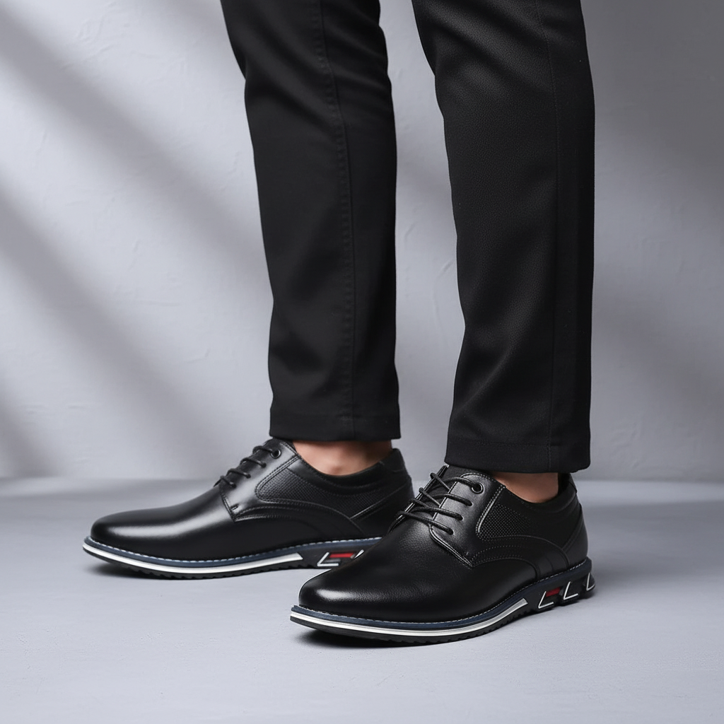 Men's orthopedic leather lace-up comfort shoes with memory foam, slip-resistant sole, and breathable design