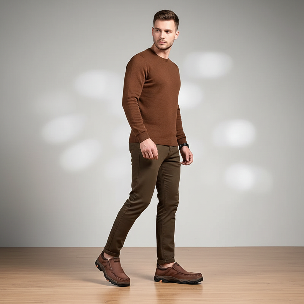 Men's orthopedic vegan leather comfort shoes in brown with supportive sole for casual wear