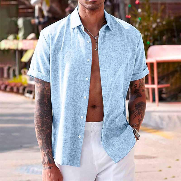 Men's Oscar short sleeve cotton-linen blend shirt, perfect for summer casual wear