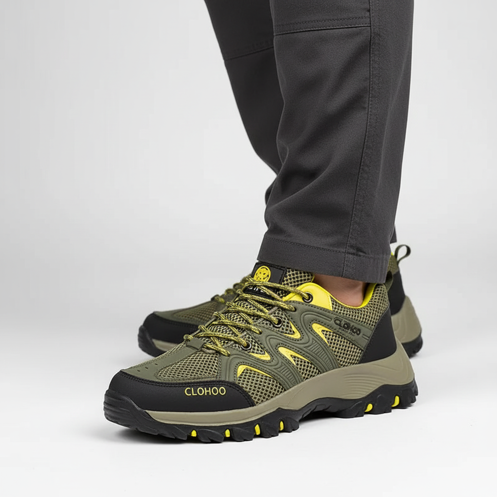 Pair of men's breathable hiking shoes, designed for comfort and performance on trails