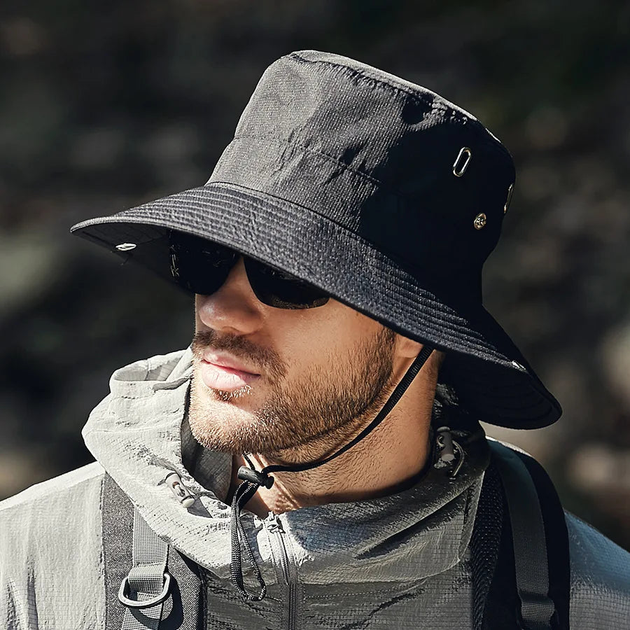 Men's outdoor gear: a polyester fishing hat designed for ultimate sun and UV protection.