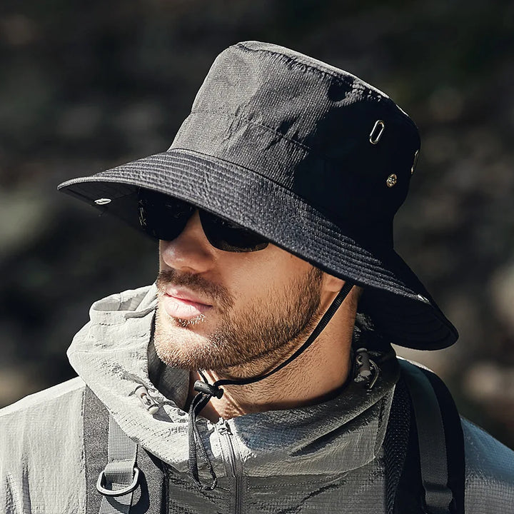 Men's outdoor gear: a polyester fishing hat designed for ultimate sun and UV protection.