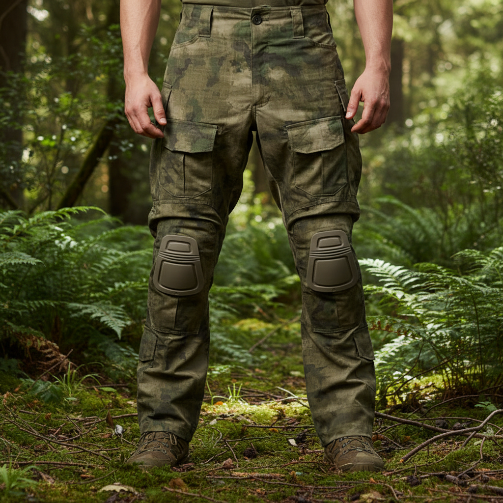 Men's outdoor tactical cargo pants Luis in camouflage, with knee protection and multiple utility pockets