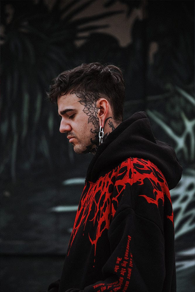 Statement men's oversized heavy graphic hoodie, an urban outfit essential with a distinctive, bold design.