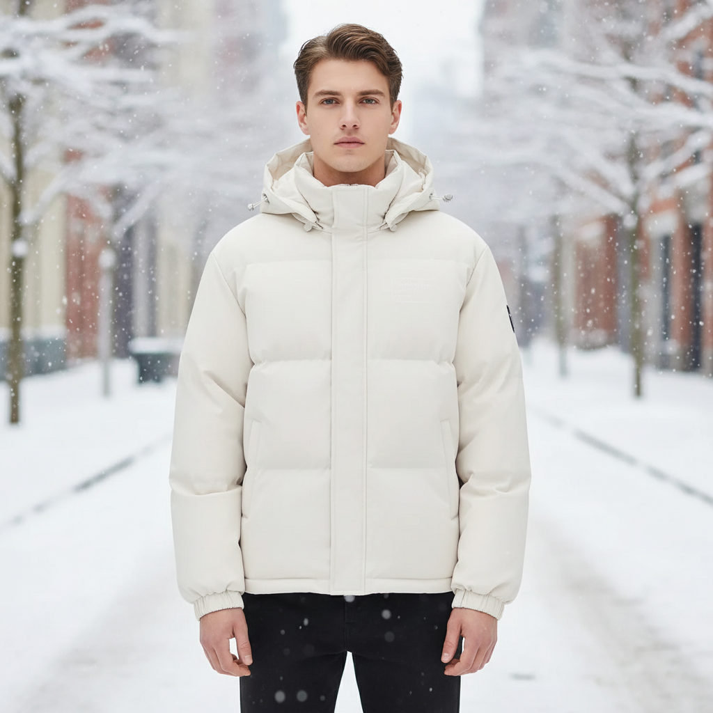 Men's padded thermal outdoor jacket in black, ideal for winter wear and outdoor activities.