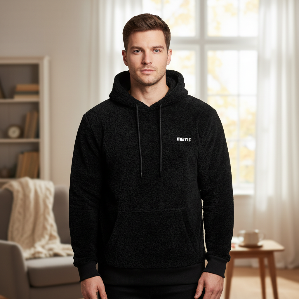 Men's Paul padded fleece hoodie in winter, ideal for casual and athletic wear, cozy pullover.