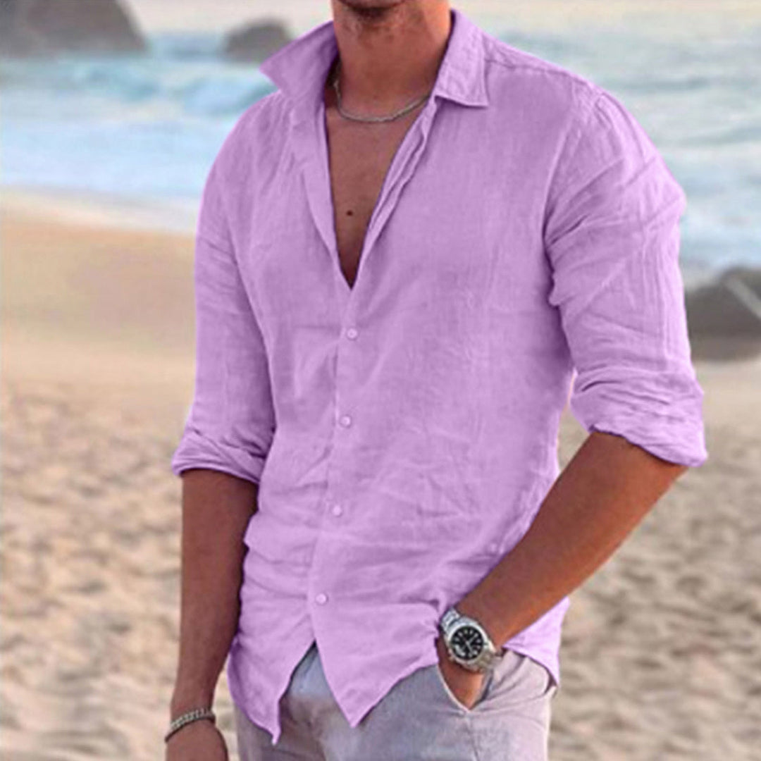 Stylish long sleeve plus size men's button down summer top