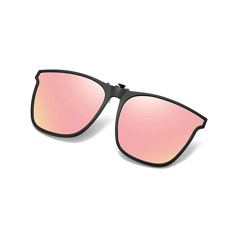 Stylish men's polarized flip-up sunglasses clip with blue lens. Optimal UV protection, glare-free vision.