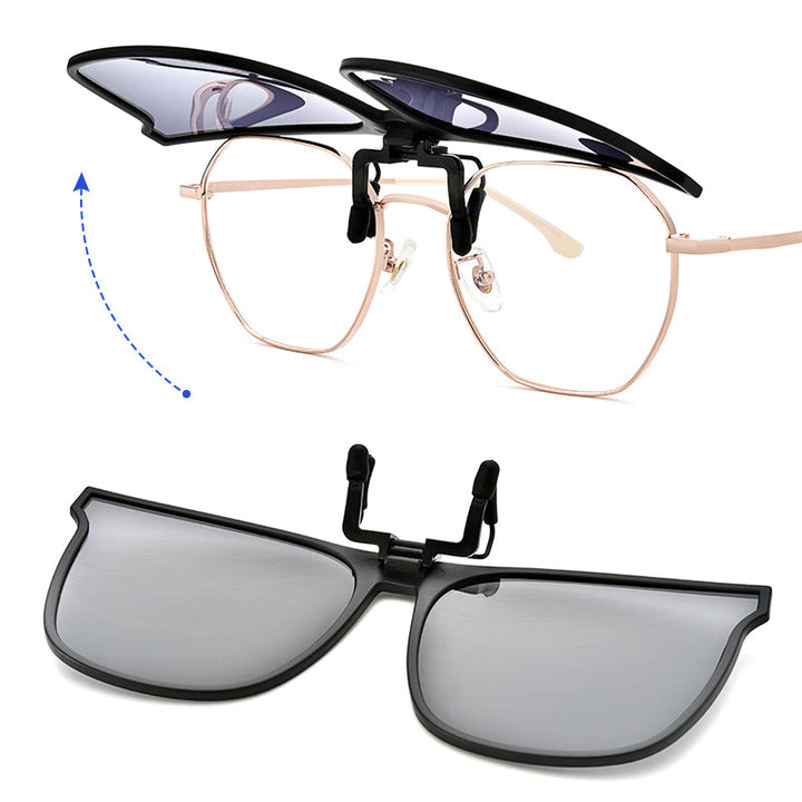 Outdoor eyewear: Men's polarized flip-up sunglasses clip. Blue lens, UV protection & glare reduction.
