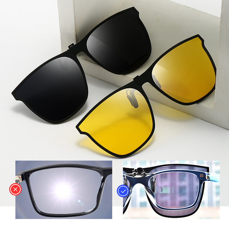 Polarized sunglasses clip for men. Blue flip-up lens provides UV protection & glare reduction.