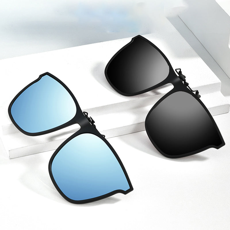 Upgrade your glasses: Men's polarized flip-up clip, blue lens. UV protection for driving & outdoor.
