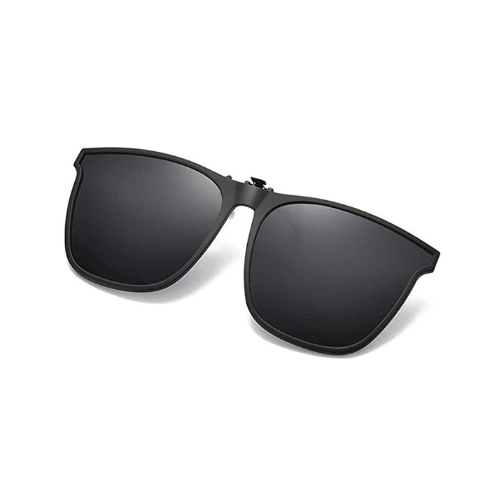 Men's blue polarized flip-up sunglasses clip. Glare reduction & UV protection for all activities.