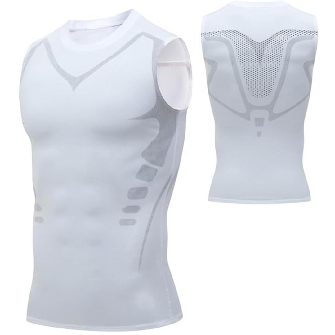 Invisible men's body shaper compression shirt. Provides discrete slimming & firming for a sculpted look.
