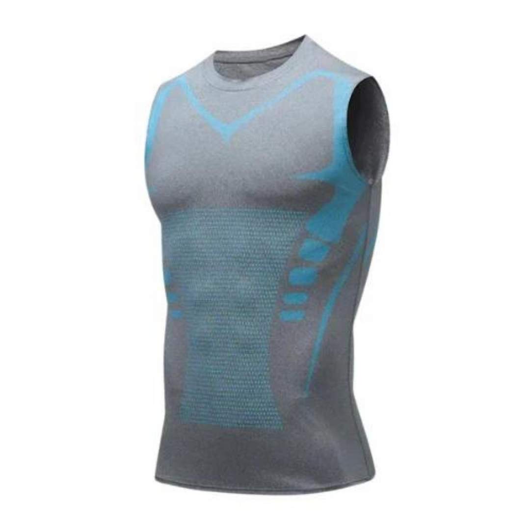 Men's apparel: firming compression undershirt. Discrete body shaper for men, offering posture correction & slimming.