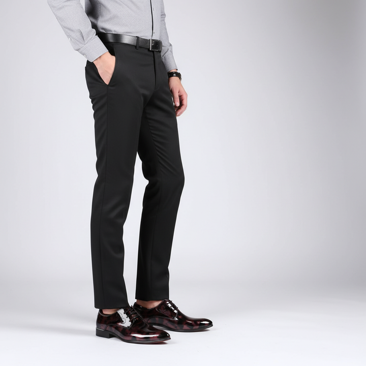 Luxurious men's black leather office shoes, Hugh, providing comfort and non-slip security for work