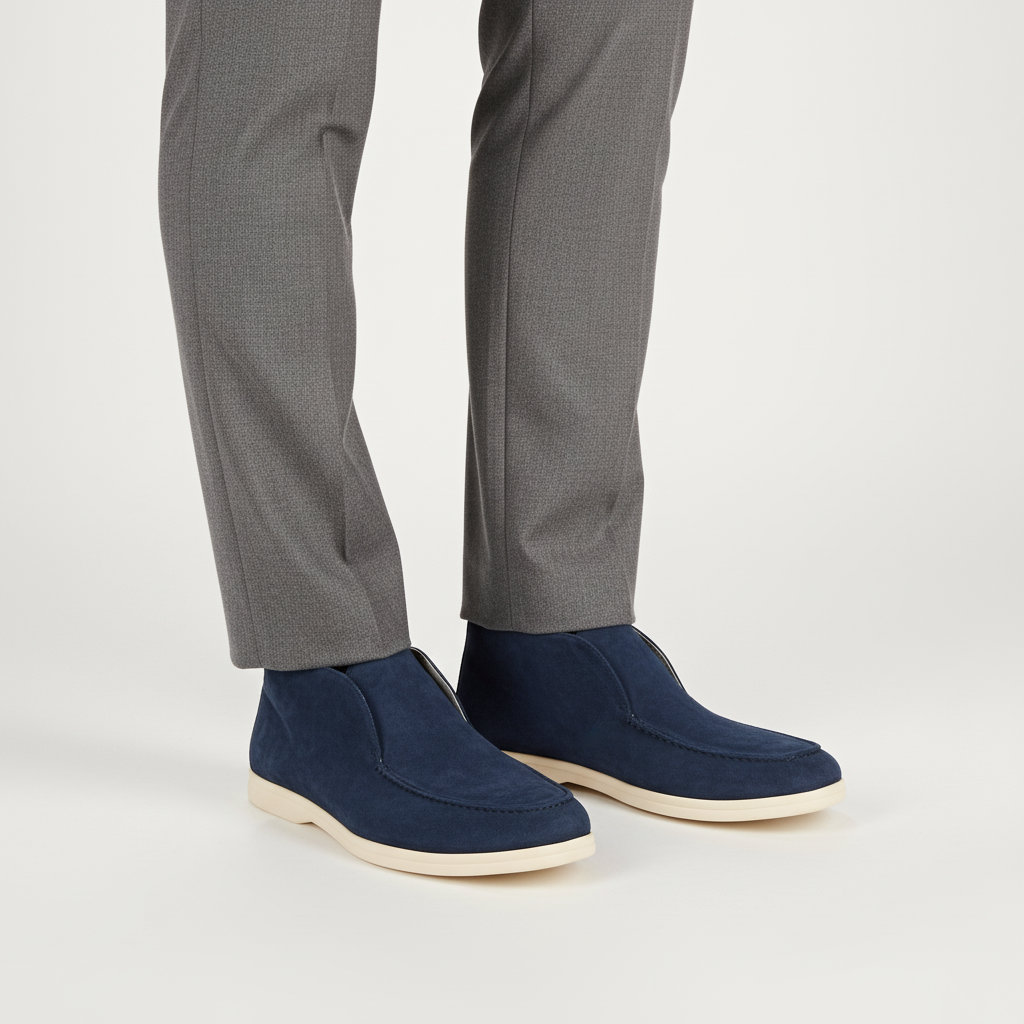 Detail of the comfortable leather insole in men's premium suede loafers, anti-slip design