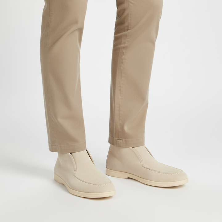 Men's luxurious calf suede comfort loafers with classic stitching and robust anti-slip sole