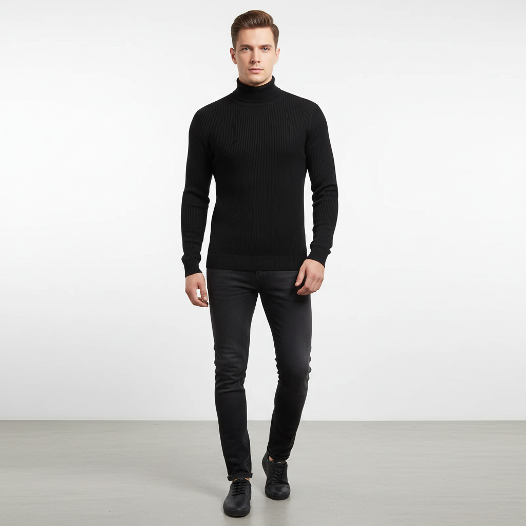 Formal men's pullover with a comfortable roll neck, made from 100% premium cotton knitwear