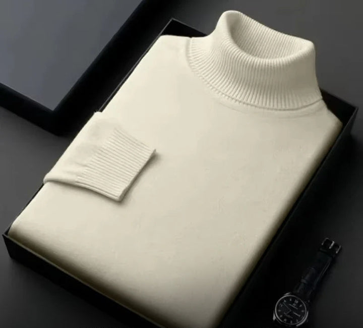 Men's premium roll neck sweater in a deep color, offering ultimate comfort and elegant winter style.