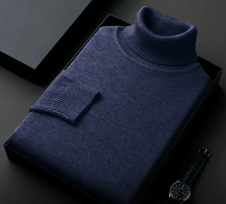 Elegant men's winter sweater. Premium roll neck design offers warmth & sophisticated style for casual or office.