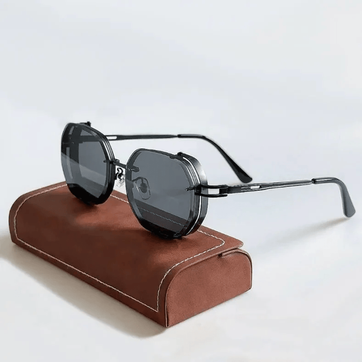 Men's Premium UrbanValence UV400 sunglasses with sleek steel frame, ideal for summer style & eye protection.