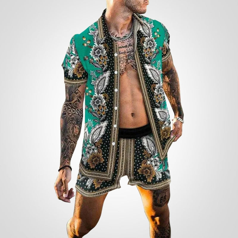 Ruben printed shirt and shorts set for men, perfect for summer leisure