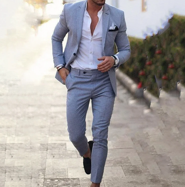Stylish men's business casual blazer & matching trousers. Perfect for professional office wear.