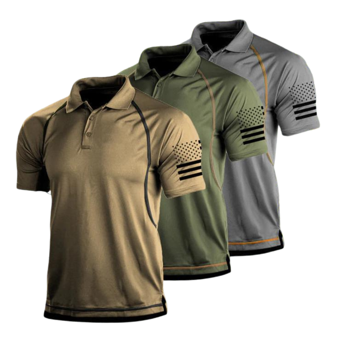 Model wearing a Men's Quick-Dry Outdoor Performance Polo Shirt, showcasing its athletic fit.