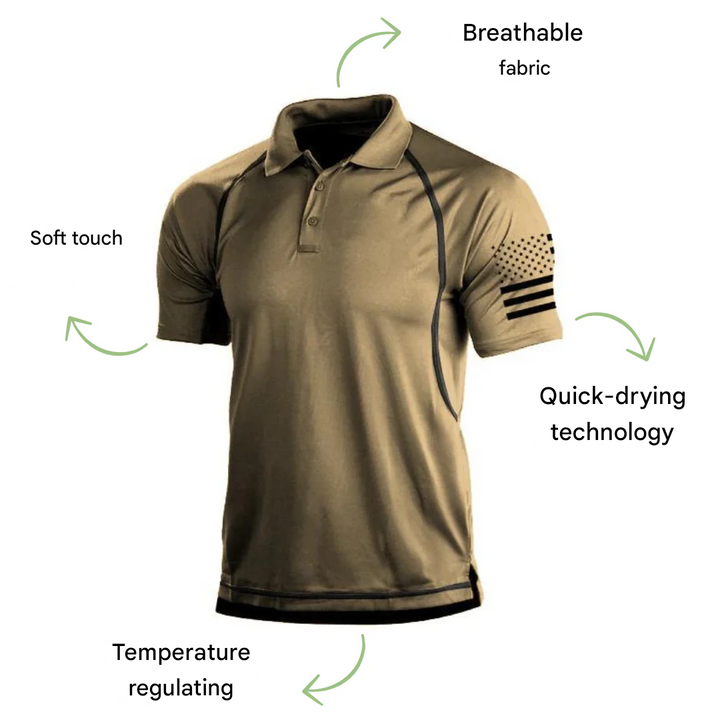 Men's casual sportswear polo, the Quick-Dry Outdoor TrailCore Polo, suitable for hiking and daily wear.
