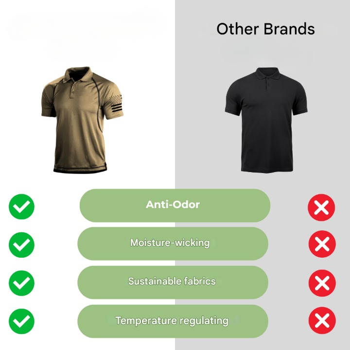 Folded Men's Quick-Dry Outdoor Performance Polo Shirt in green, highlighting brand and quick-dry features.